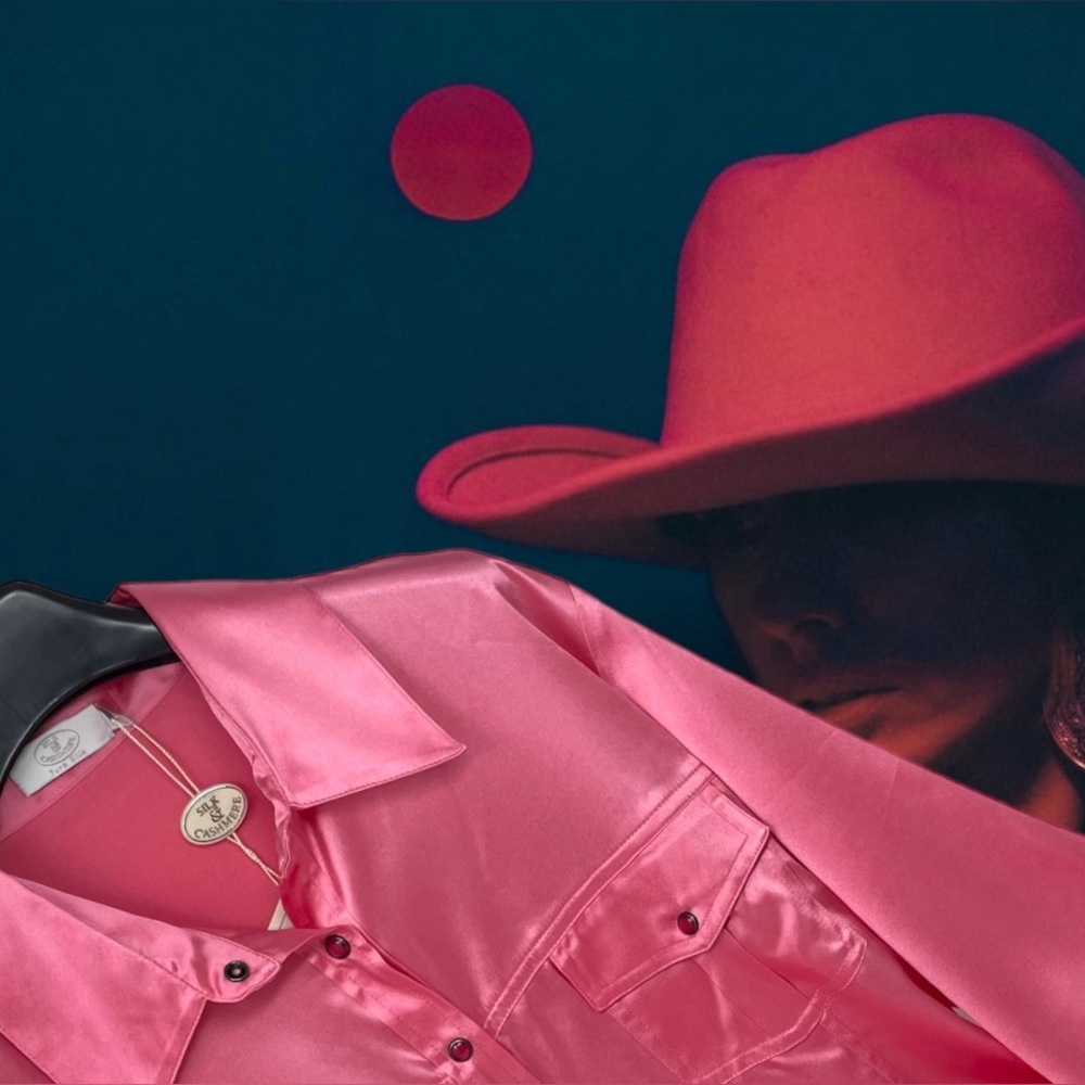 Silk & Cashmere Pure Silk Long Sleeve Western Style Shirt - Picture 3 of 15